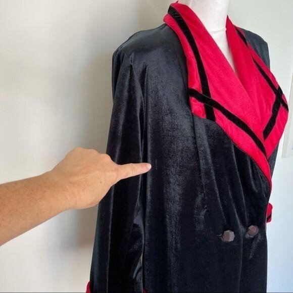 Diamond Tea Gown Robe Small S Womens Vintage Velvet Open Front Button Pockets - Picture 8 of 12